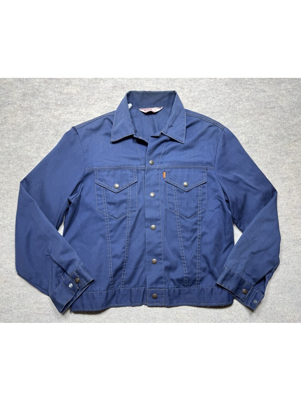 VTG 70s Levis Denim Size L 42 Chore Jacket Orange Tab Point Collar Western Snap